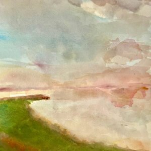 Coastal watercolor of dunes and shoreline at Great Island, Wellfleet.